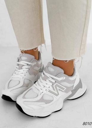 Белые серые кожаные замшевые кроссовки с сеткой в сетку на толстой грубой массивной подошве платформе5 фото