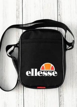 Мужская сумка мессенджер ellesse set черная спортивная барсетка&nbsp;тканевая сумка через плечо