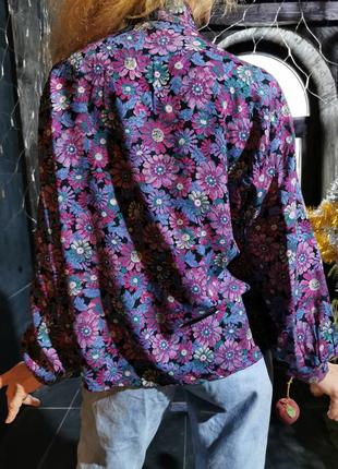 Сорочка з віскози вінтажна зі стрічками бант блуза в ретростилі принт квіти damart9 фото