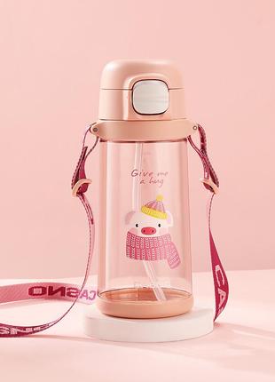 Бутылка спортивная для воды пластиковая casno 690 мл kxn-1219 розовая (свинка) с соломинкой dm-11