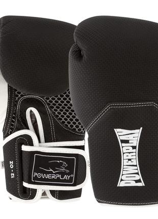 Боксерские перчатки спортивные тренировочные для бокса powerplay 3011 черно-белые карбон 12 унций dm-117 фото