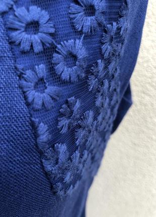 Синя ,лляна з мереживом туніка,сарафан,блузка,плаття на підкладці, next2 фото