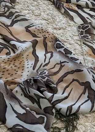 Леопардовий шарф легкий, шаль бежева, леопард шаль коричнева, накидка