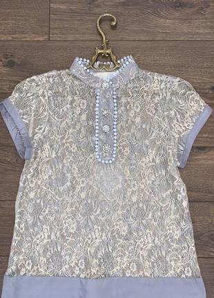 Стильная ажурная кружевная блуза люрекс с, 44