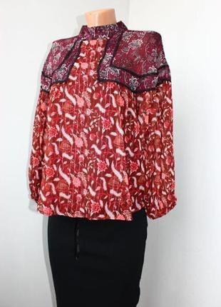 Крутая бордовая комбинированная нарядная блуза рубашка zara р. м2 фото