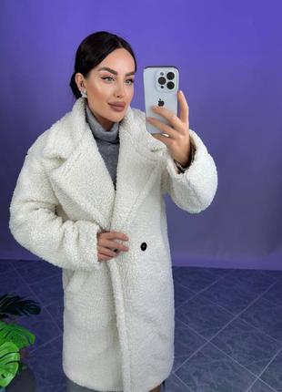 Шуба жіноча оверсайз шубка пальто баранчик каракуль на утепленні тепла з кишенями якісна стильна трендова чорна біла4 фото