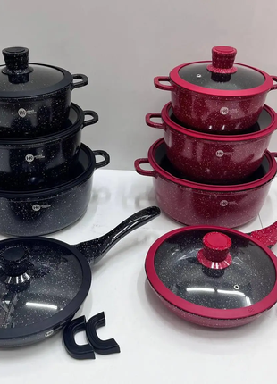 Кухонный набор посуды с антипригарным покрытием higher kitchen hk-324 (красный, черный)1 фото