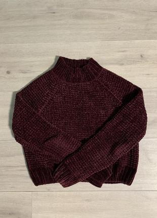 Бордовый свитер h&m