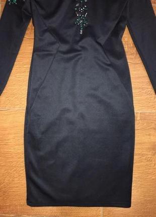 Стильное черное классическое платье футляр расшитое камнями и декором s5 фото