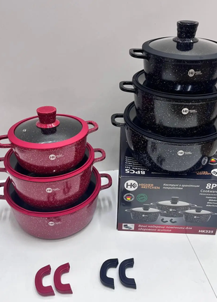 Набір посуду із гранітним антипригарним покриттям higher kitchen hk-325 (чорний, червоний)5 фото