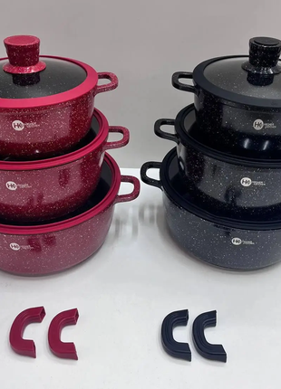 Набір посуду із гранітним антипригарним покриттям higher kitchen hk-325 (чорний, червоний)6 фото