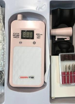 Портативный фрезер для ногтей nail drill yt-928 аккумуляторный с индикатором заряда на 35 000 оборотов.