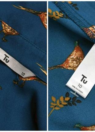 Оригинальная брендовая рубашка, блузка "tu" с фазанами. размер uk10.8 фото
