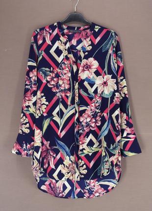 Брендовая удлиненная блузка "marks & spencer" с цветочным принтом. размер uk10/eur38.5 фото