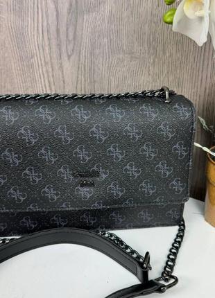 Женская мини сумочка клатч на цепочке стиль guess черная5 фото