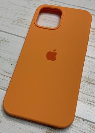 Силиконовый чехол silicone case для iphone 12 pro max с закрытым низом оранжевый papaya 56 (бампер)