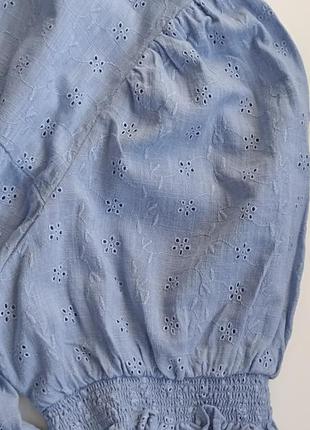 Голубая натуральная блузка вышивка р.169 фото
