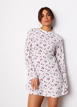 Женское платье мини софт с длинным рукавом летнее цветочное платье облегающее 425
