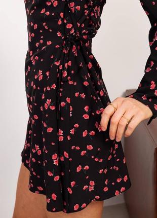 Ніжна повітряна сукня із затяжками коротке плаття супер софт з квітками6 фото