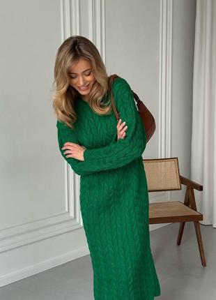 Изысканное теплое вязаное платье коси 50% шерсть, платье миди с объемной вязкой4 фото