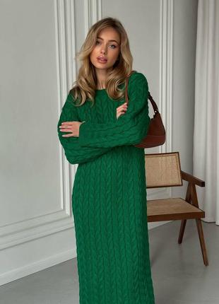 Изысканное теплое вязаное платье коси 50% шерсть, платье миди с объемной вязкой8 фото
