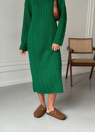 Изысканное теплое вязаное платье коси 50% шерсть, платье миди с объемной вязкой7 фото