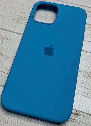 Силиконовый чехол silicone case для iphone 12 pro max с закрытым низом голубой blue 16 (бампер)