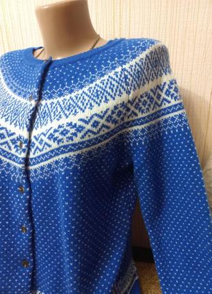 Стильний вінтажний вовняний кардиган кофта джемпер светр скандинавський мотив.3 фото