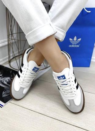 Кросівки кеди adidas samba  white black / модные кроссовки кеды адидас самба белые и чёрные1 фото