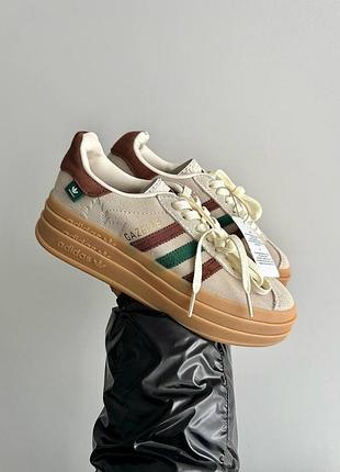 Adidas gazelle bold cream white/wild sepia/collegiate green