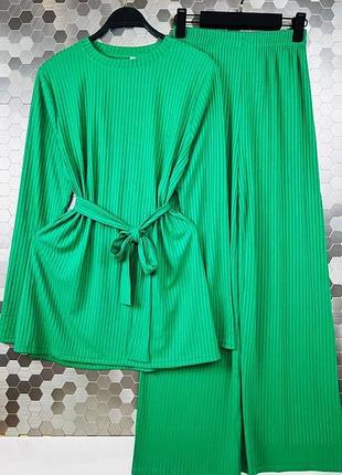 Костюм двійка подовжена кофта з поясом і штани вільного крою