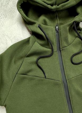 Мужской спортивный костюм теплый на флисе кофта + штаны зеленый5 фото