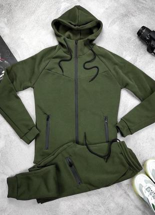 Мужской спортивный костюм теплый на флисе кофта + штаны зеленый6 фото