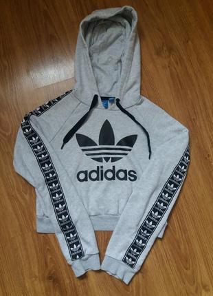 М'яке худі батник світшот лампаси з великим логотипом adidas crop top big logo