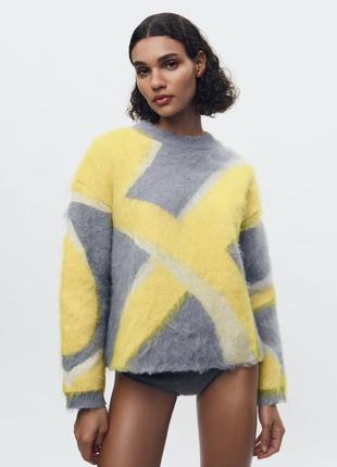 Трикотажный свитер patchwork с длинным ворсом5 фото