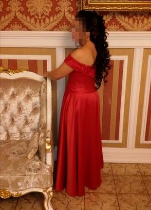 Красное вечерние платье атласное6 фото