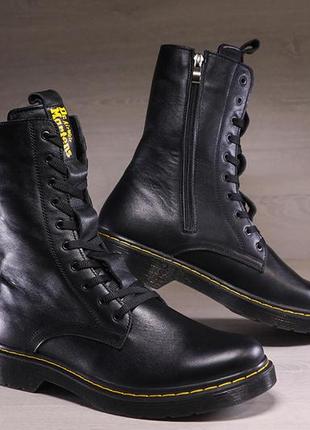 Кожаные зимние ботинки, берцы dr. martens nappa black2 фото