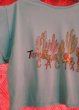 Мятная футболка с принтом кактус