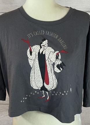 Женская футболка disney 101 dalmations cruella devil, укороченный серый