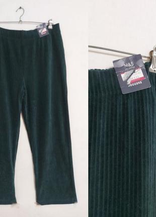 Велюровые прямые брюки в рубчик пояс на резинке m&amp;s collection4 фото