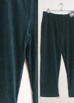 Велюровые прямые брюки в рубчик пояс на резинке m&amp;s collection2 фото