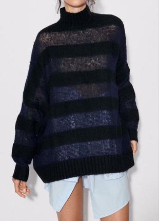 Zara объемный свитер оверсайз в полоску