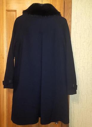 Monki однобортное темно-синее пальто с меховым воротником2 фото