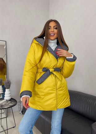 Шикарная двусторонняя тёплая курточка короткая удлинённая объёмная зефирка пуховик чёрная малиновая бежевая коричневая жёлтая голубая мокко розовая