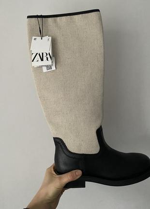 Zara чоботи з натуральної шкіри комбіновані