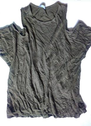Zara оригинал! крутая льняная футболка блуза с открытыми плечиками из лена 100% лен цвет2 фото