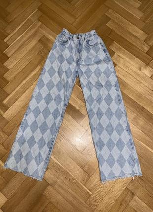 Джинсы bershka wide leg 90’s xs голубые на резинке