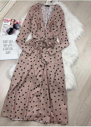 Сукня  міді горошок горох софт плаття на ґудзиках декольте весіння