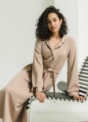 Женское платье-миди с длинным рукавом с пуговицами с поясом с воротником платья 2132.5640