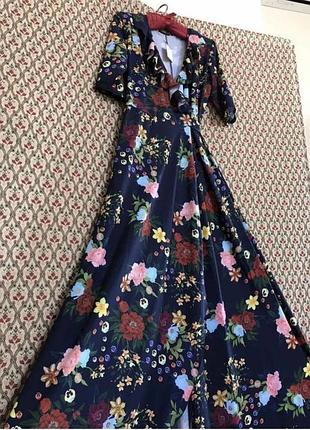 Платье в пол макси длинное на запах рюша воланы платье халат цветочное принт софт летнее платье